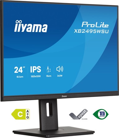 IIYAMA Monitor ProLite XB2495WSU-B1 / 24.1", 1920 x 1200, IPS, 100 Hz, 4 ms, HDMI, DisplayPort, crna